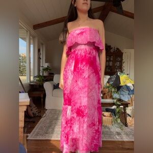 FAVLUX Pink Tie-Dye Strapless Dress